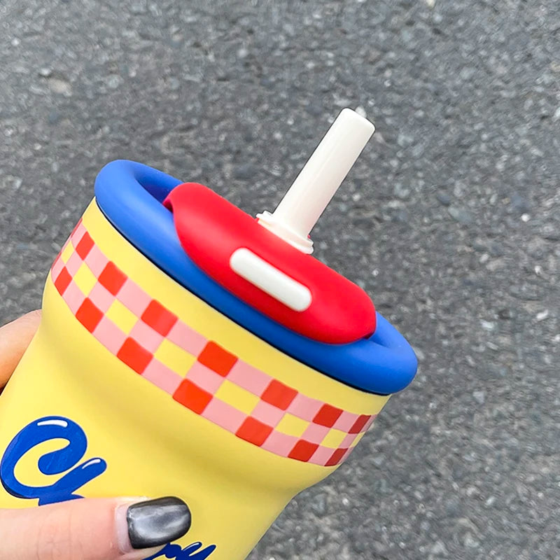 1pc Stainless Steel Vacuum Insulated Cup 760ml Large Capacity Star Cold Insulation Ice Cup with One Lid for Dual Drinking