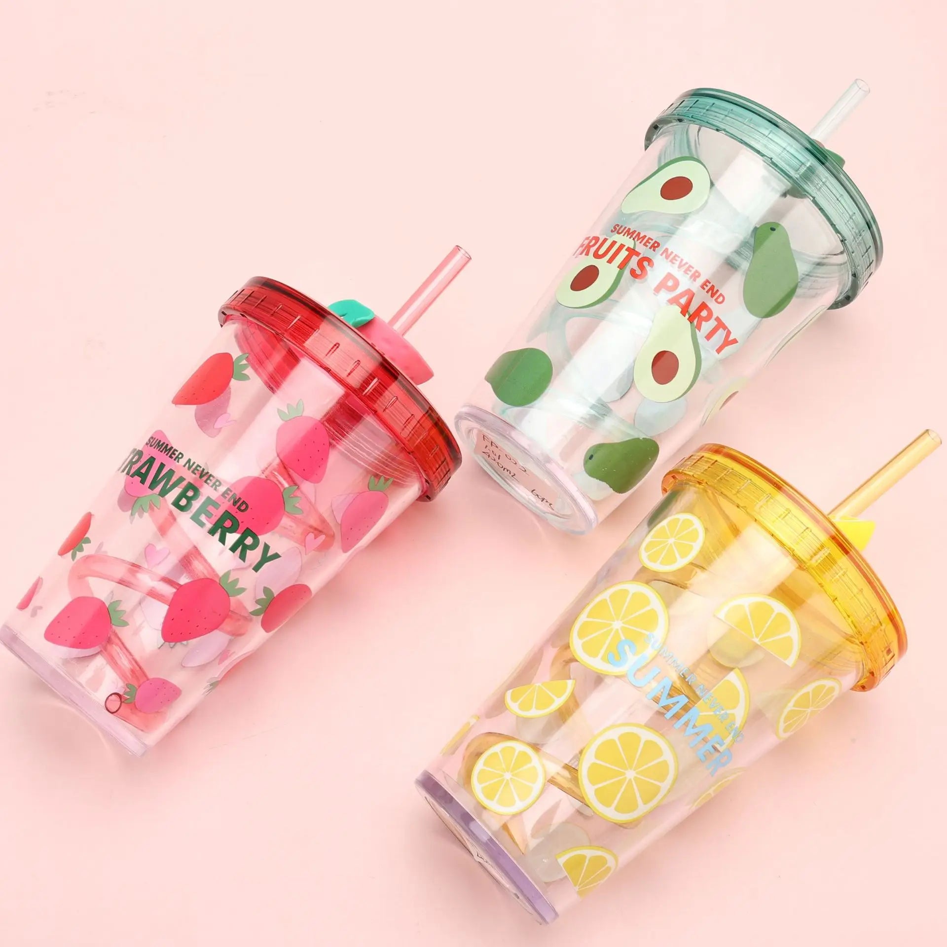 Cute Plastic Water Bottle With Straw Milk Tea Cup for Summer Portable Drop Resistant Straw Bottle Coffee Ice Plastic Gift Cup