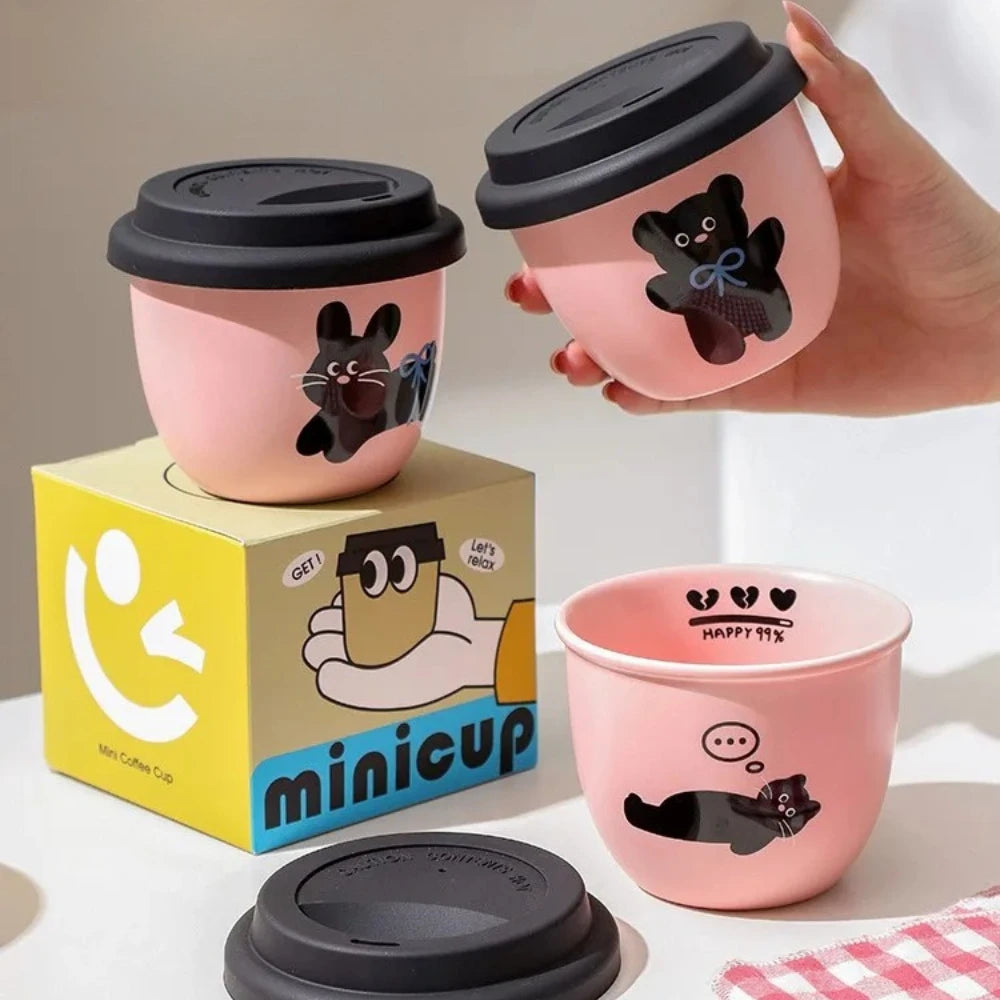 Cute and Portable Cup with Silicone Lid Pink Hand-held Coffee Cup Girl's Best Friend Water Mug Beautiful Drinking Ceramic Cup